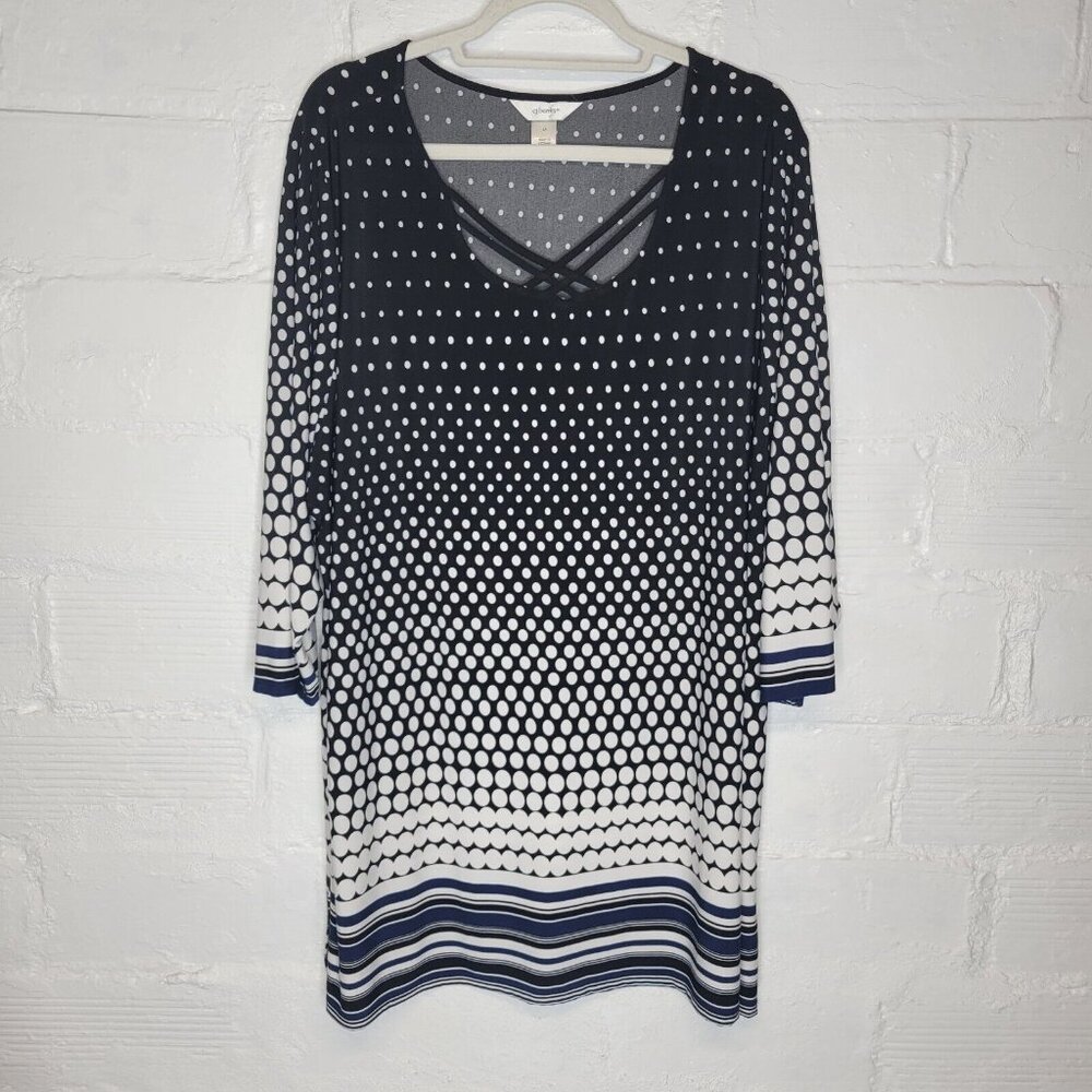 CJ Banks Women's Size 3X Shirt Top Black White Polka Dot